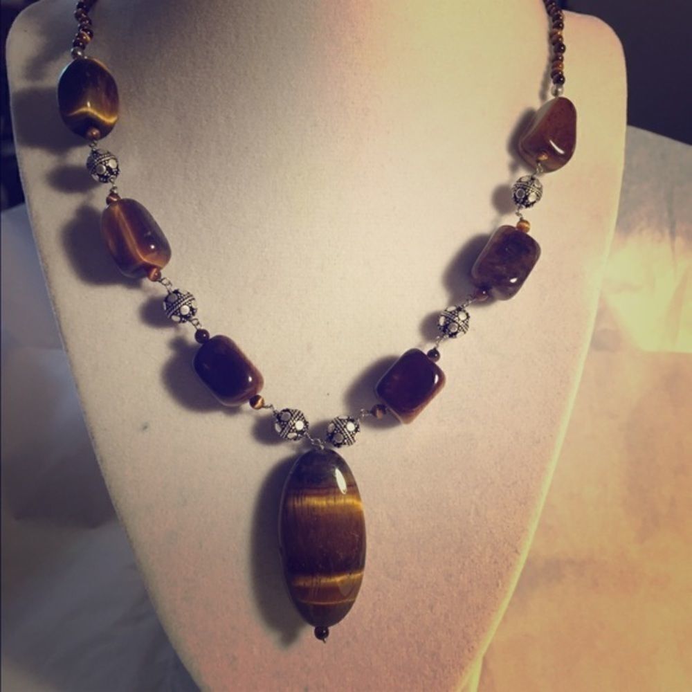 Sterling Silver Tiger's Eye Necklace Women Jewelry